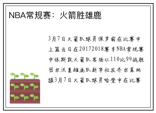 NBA常规赛：火箭胜雄鹿