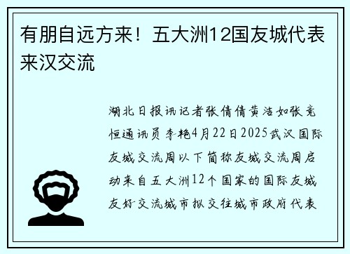 有朋自远方来！五大洲12国友城代表来汉交流